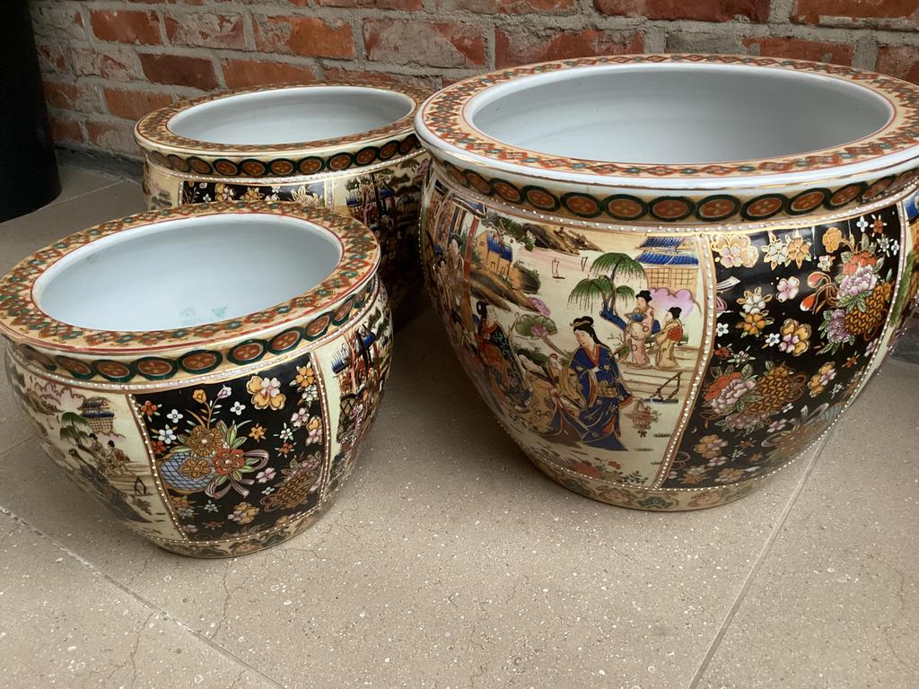 PPRACHTIGE 3-SET CHINESE PLANTENBAKKEN, Ophalen, Gebruikt, Rond, Balkon