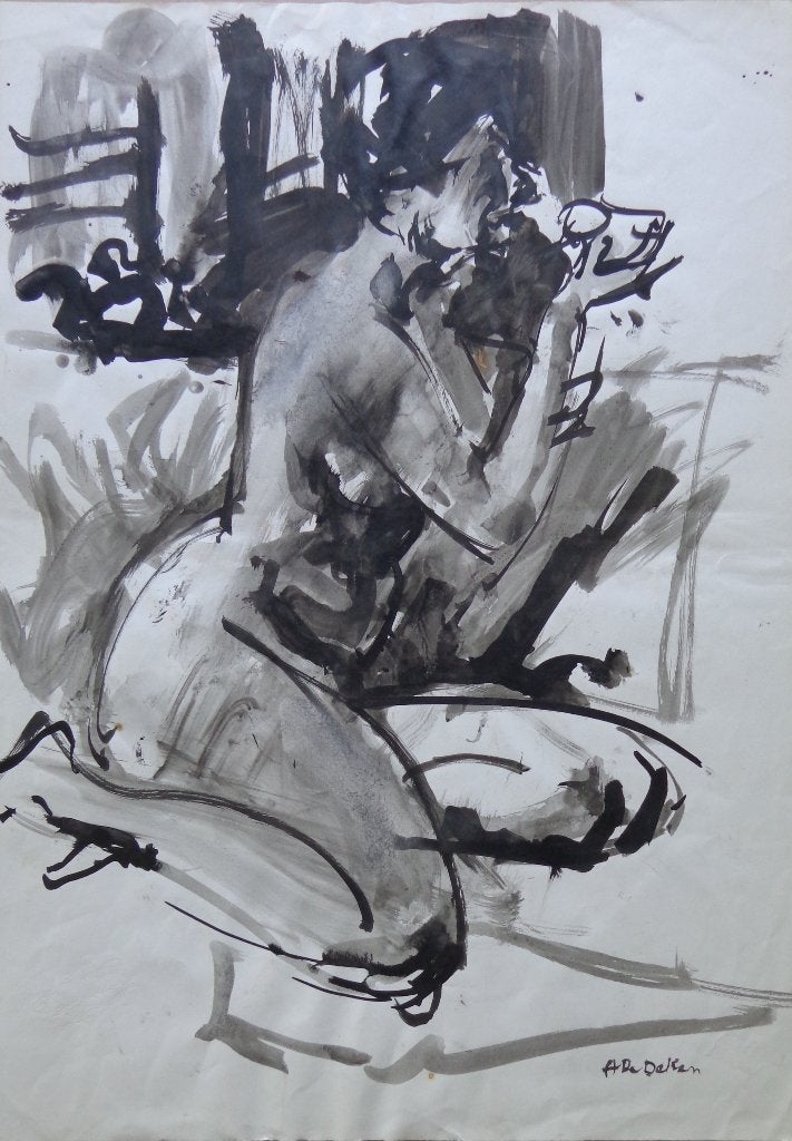 ALBERT DE DEKEN / NAAKT MODEL / ORIGINEEL WERK / 59x42cm, Enlèvement ou Envoi, Signé