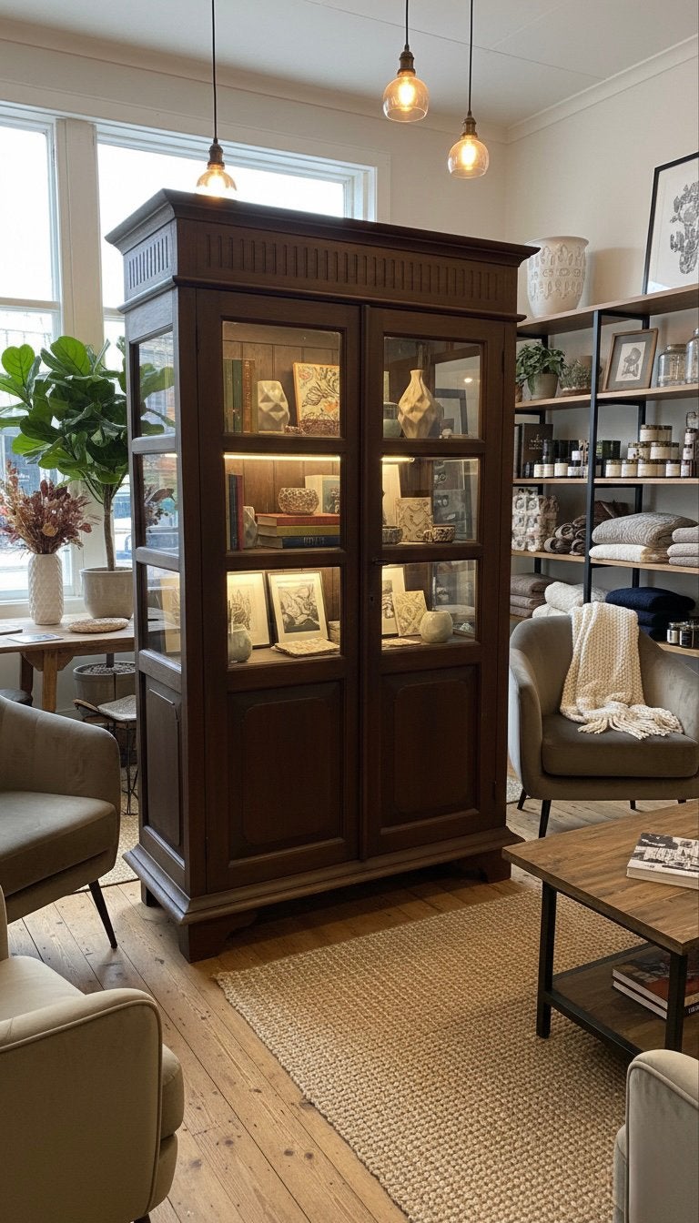 Vitrine unique en teck avec panneaux latéraux ne verre, Maison & Meubles, Neuf, 25 à 50 cm, Enlèvement ou Envoi, Teck