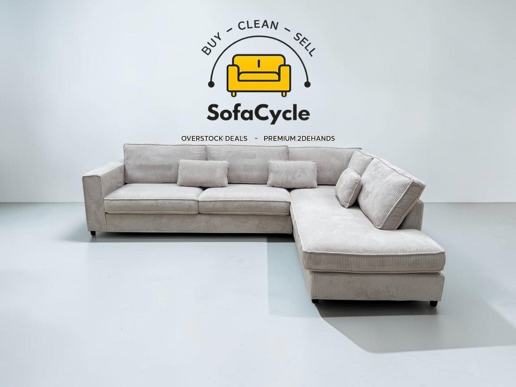 Hoekzetel beige ribstof, afneembare hoezen, rechts – nieuw, Gebruikt, Zonnestraat 223-229, 9600 Ronse, België, Info@sofacycle.be