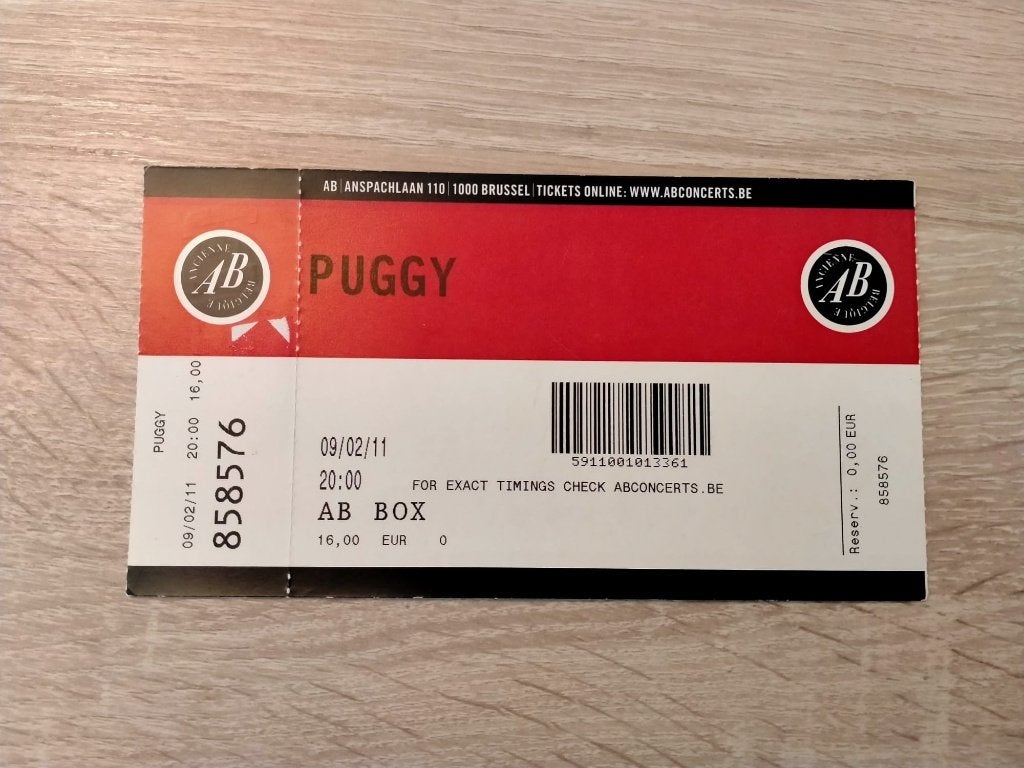 Ticket concert Puggy AB BOX Bruxelles 9 février 2011, Collections, Enlèvement, Utilisé, Autres types