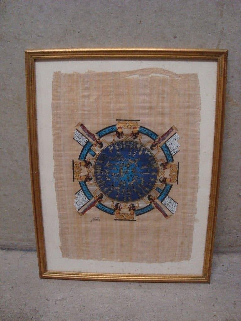 cadre papyrus Egyptien, Enlèvement, Tableau, Signé
