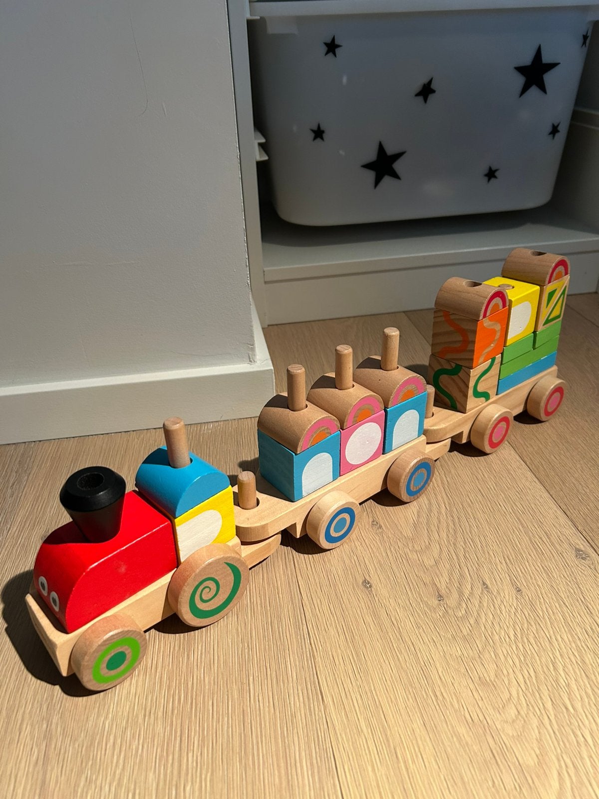 Houten trein met blokken, Ophalen, Zo goed als nieuw