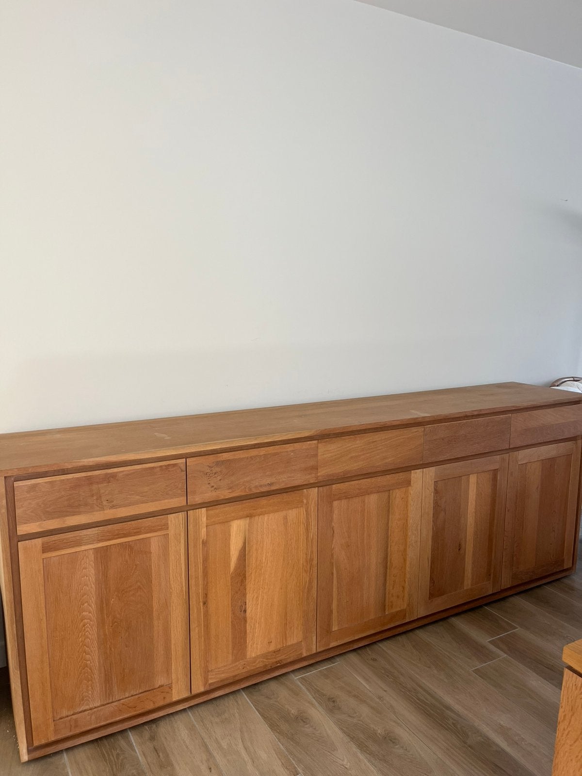 Volledige eetkamer: Tafel, stoelen, dressoir en kast, Ophalen, Gebruikt, Vol hout, 4 tot 6 stoelen