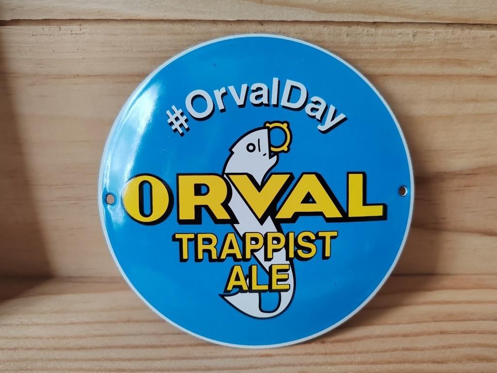 Plaque émaillée Orval, Collections, Enlèvement ou Envoi, Comme neuf, Panneau, Plaque ou Plaquette publicitaire, Autres marques