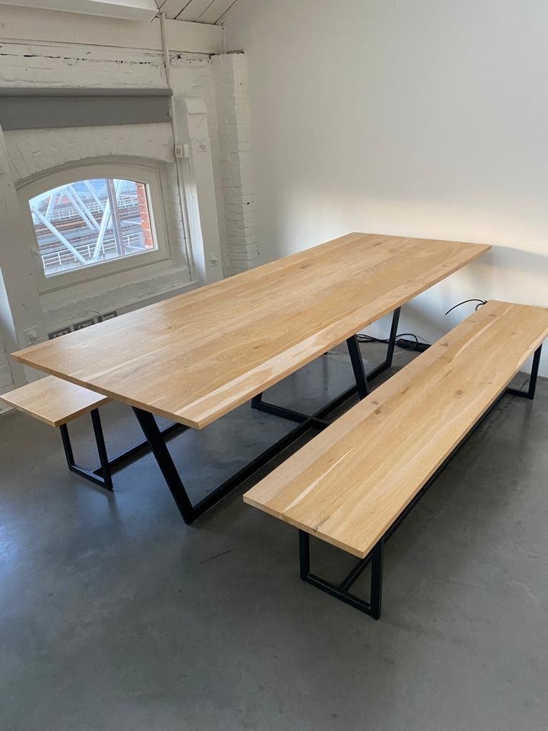 Table avec 2 bancs, Maison & Meubles, Comme neuf, Enlèvement, 50 à 100 cm, Chêne