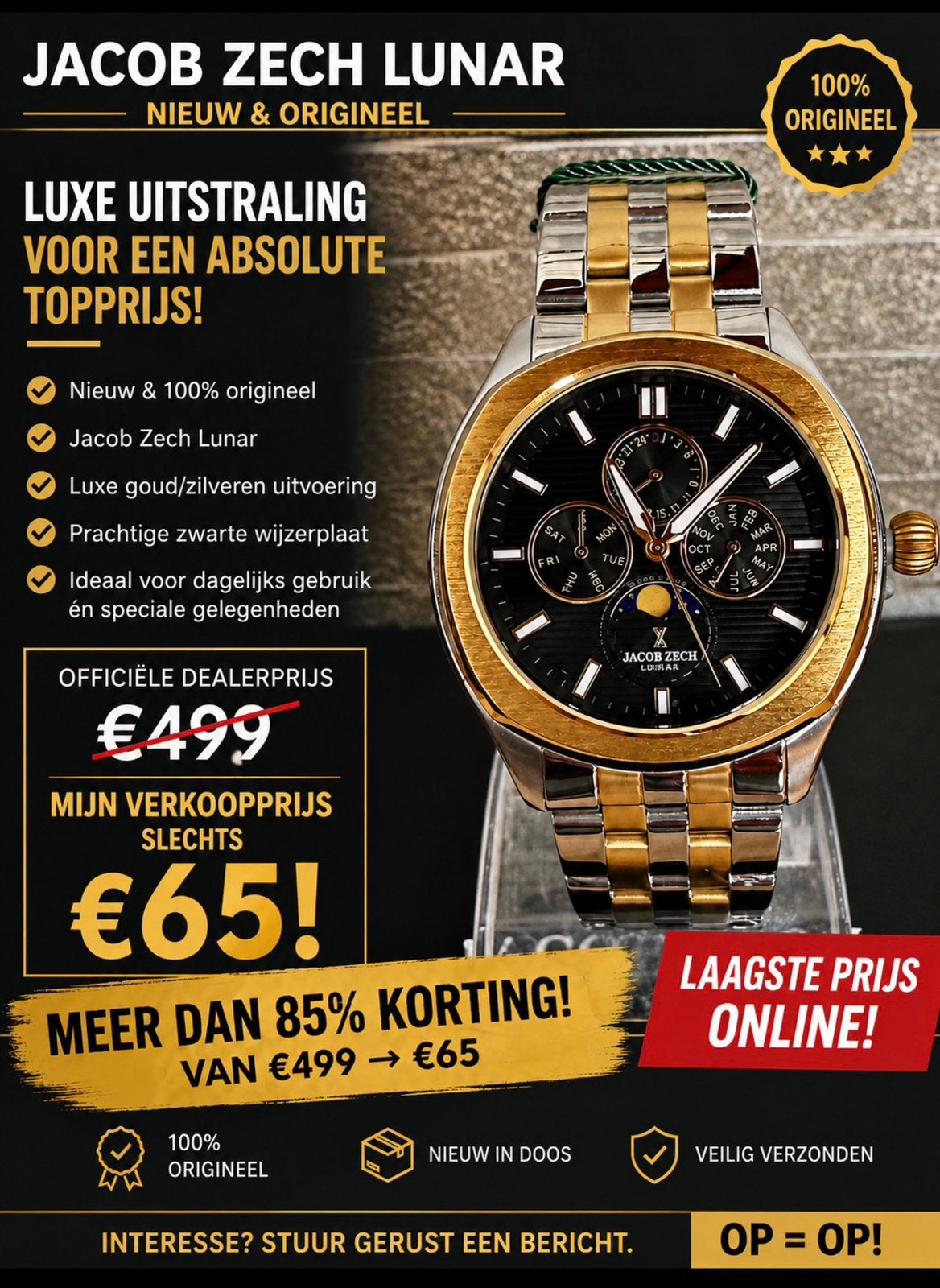 KOOPJE! JACOB ZECH LUNAR CHRONO TWV499€! 💯%NIEUW, ORIGINEEL, Ophalen of Verzenden, Nieuw