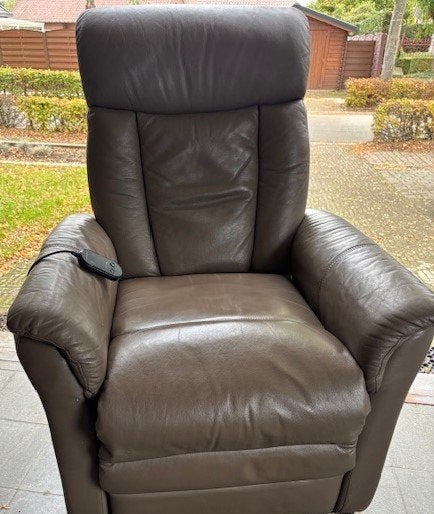 Relaxzetel, elektrisch, bruin leder, Maison & Meubles, 75 à 100 cm, Moins de 150 cm, Banc droit, Une personne