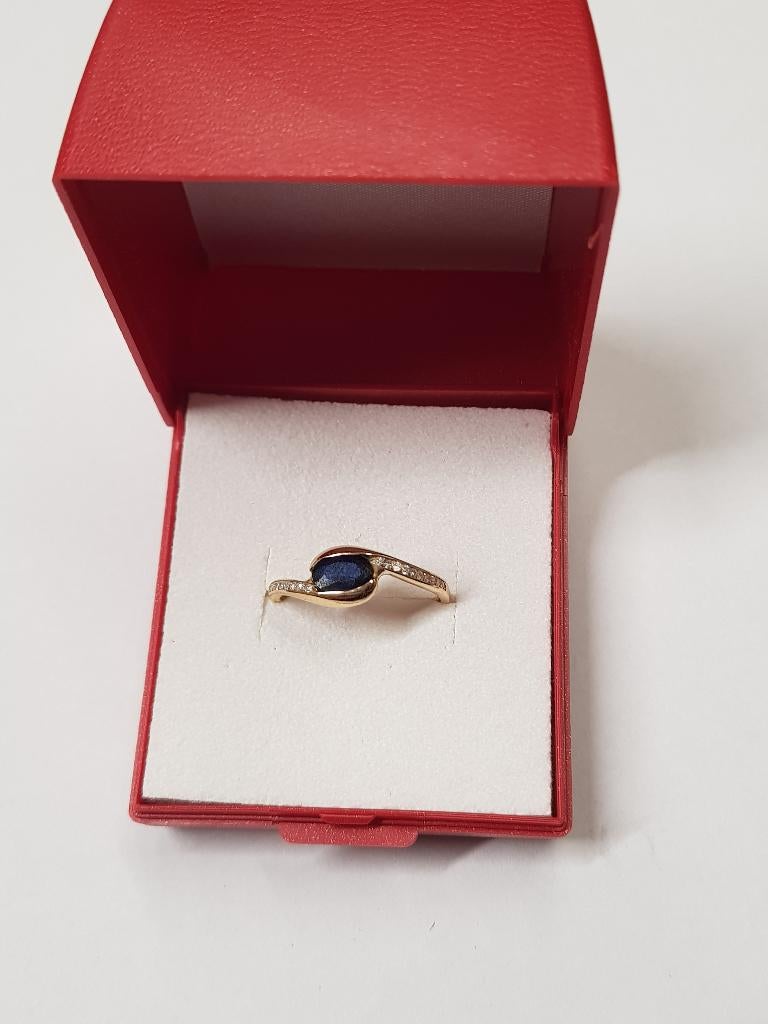 18K geelgouden ring, Blauw, Nieuw, Ophalen of Verzenden, Dame