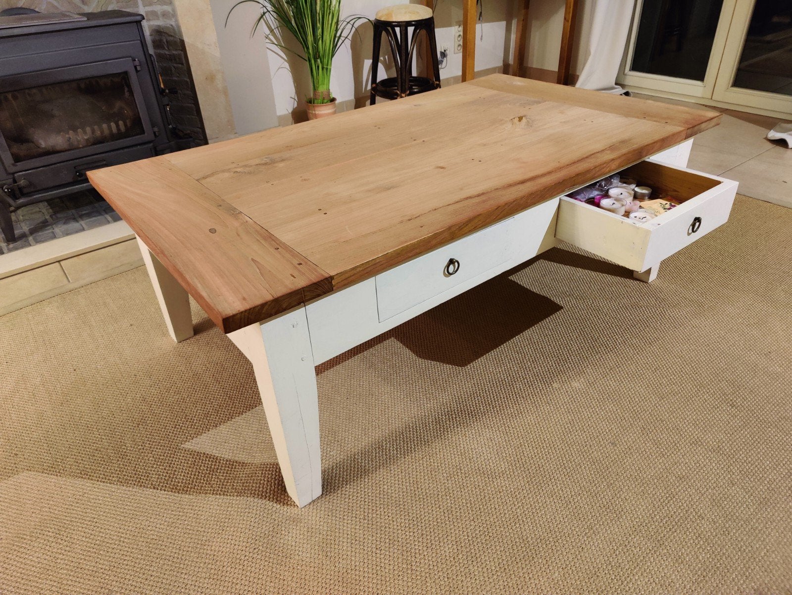 Salontafel wit-houtkleur, Ophalen, 50 – 75, Gebruikt, 100 tot 150 cm