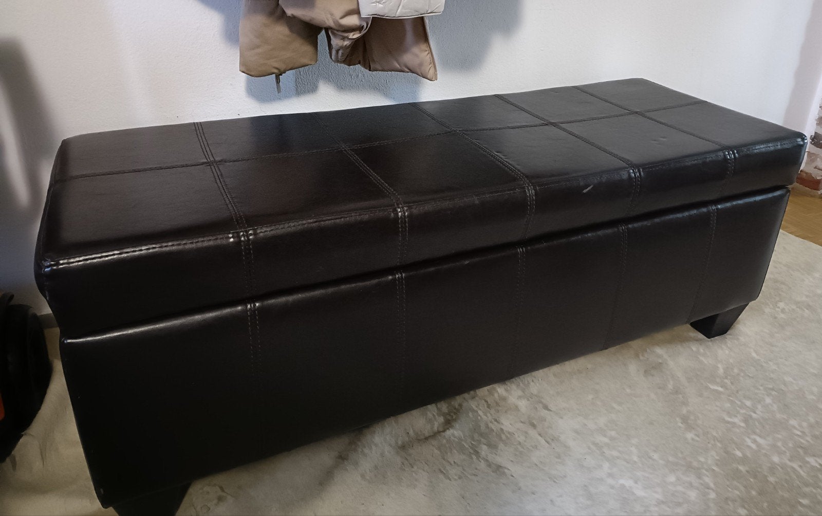 Banc/boîte de rangement en cuir marron, 100 à 150 cm, Enlèvement, Utilisé, Autres matériaux