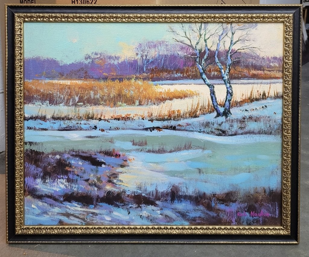 Robert HAUBEN, Winterzon op De Maten, Antiek en Kunst, Doek, Ophalen of Verzenden, Gesigneerd, Landschap