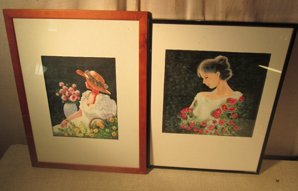 2 magnifiques aquarelles « Femmes aux fleurs » - signées, Enlèvement ou Envoi