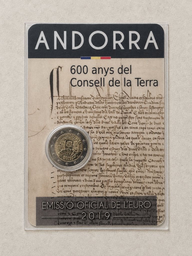 2 € Andorre 2019 – 600 ans du Conseil de la Terre, Envoi, Autres pays, 2 euros, Série