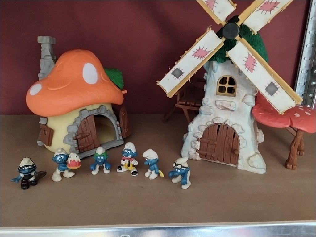 Smurfen Peyo Huis en Molen uit jaren 80 Schleich, Verzamelen, Ophalen, Gebruikt