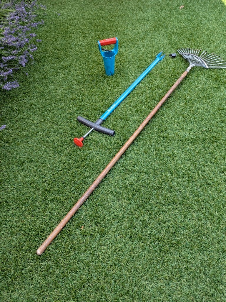 Set tuingereedschap (o.a. Gardena): Onkruidsteker, Bladhark, Tuin en Terras, Ophalen, Onkruidsteker