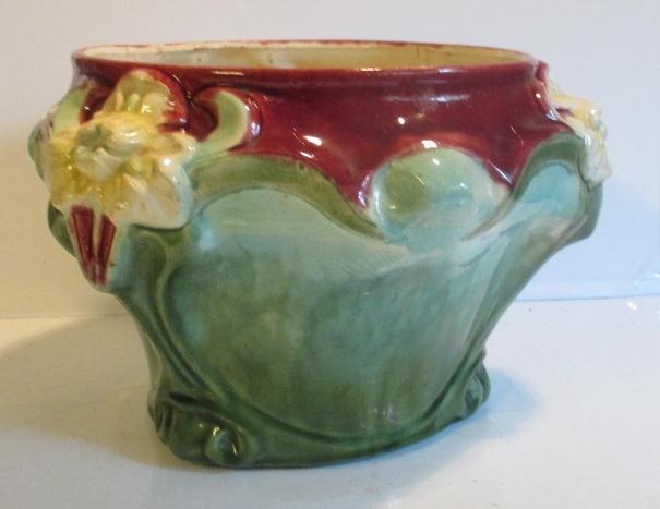 mooie originele art nouveau barbotine bloempot cashpot, Verzenden
