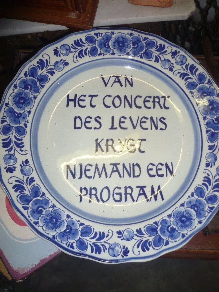 DELFTS BORD MET SPREUK, Antiek en Kunst, Ophalen