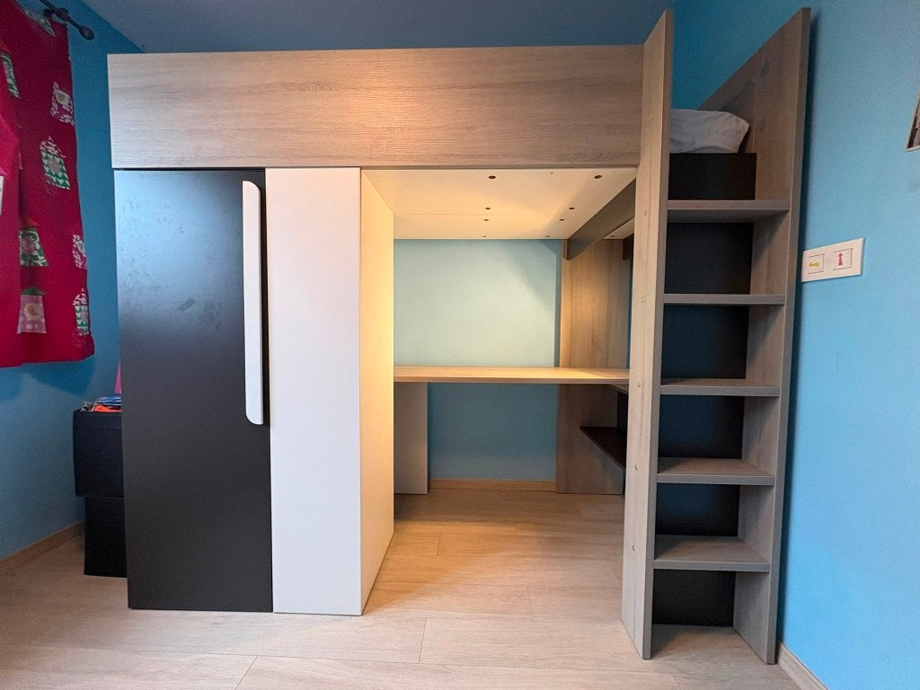 Hoogslaper met kast & bureau - grijs/antraciet, Lit mezzanine ou Lit superposé, 85 à 100 cm, Enlèvement, 180 cm ou plus