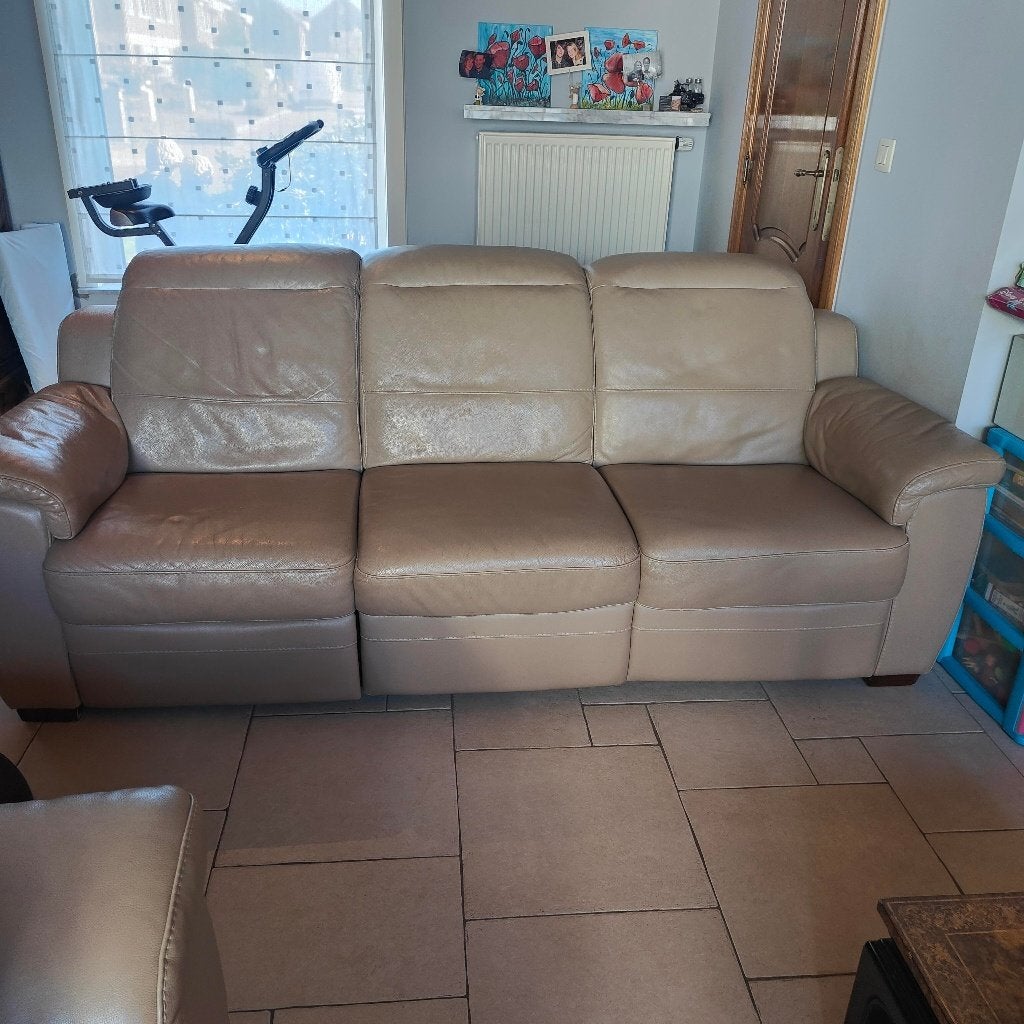 zetel 3 zit met 2 relaxen en verstelbare hoofd steunen, Huis en Inrichting, Ophalen, Gebruikt, Driepersoons, Rechte bank