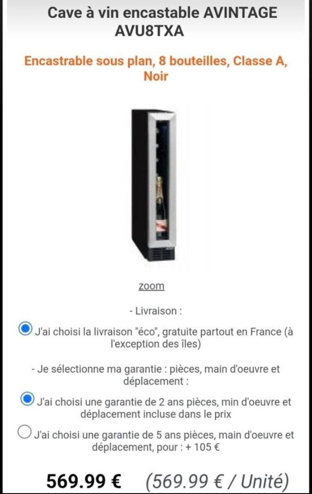 Cave à vin intégrable 15cm de large pour 8 bouteilles.Neuve, Enlèvement