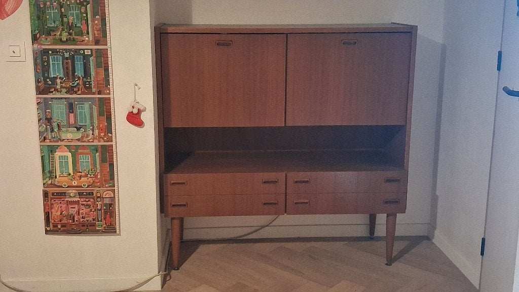 vintage barkast met lamp, Ophalen, Gebruikt, 100 tot 150 cm, Vintage