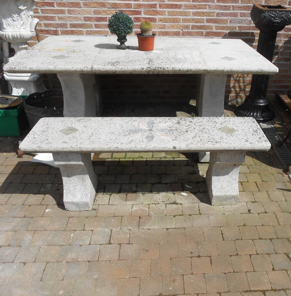 ensemble bancs et table de jardin en pierre, Enlèvement, Utilisé, Autres matériaux, Sets de jardin