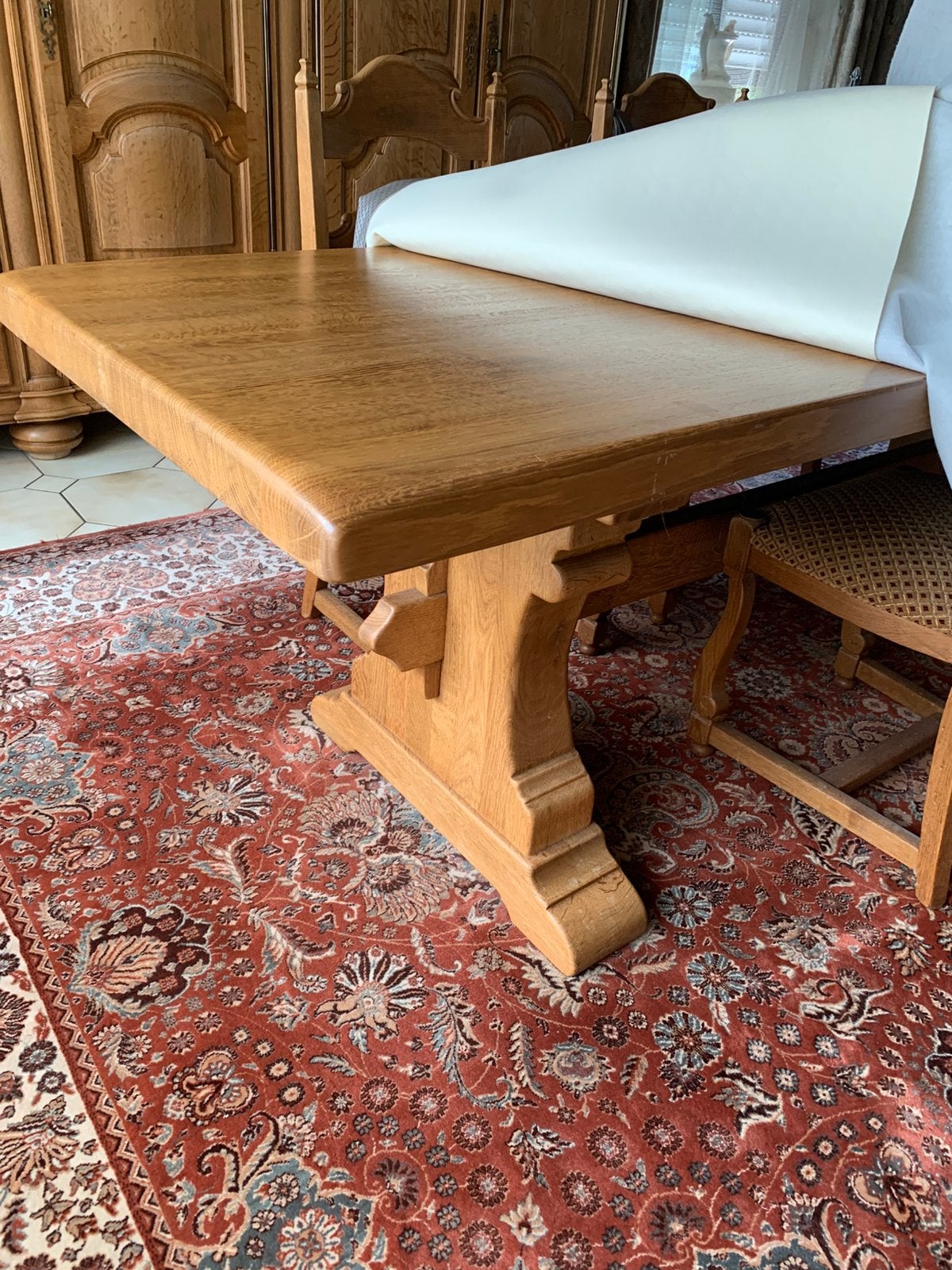 Tafel. Eik (6 stoelen ook te koop) 2.20 op 80, Antiquités & Art, Antiquités | Meubles | Tables, Enlèvement