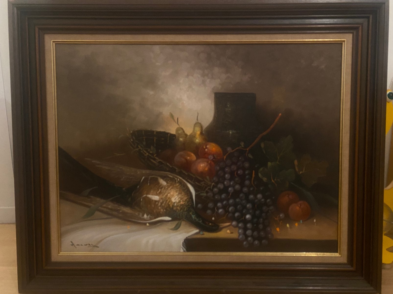 Mooi groot Stilleven fruit, fazant, druiven, Ophalen, Stilleven, Doek