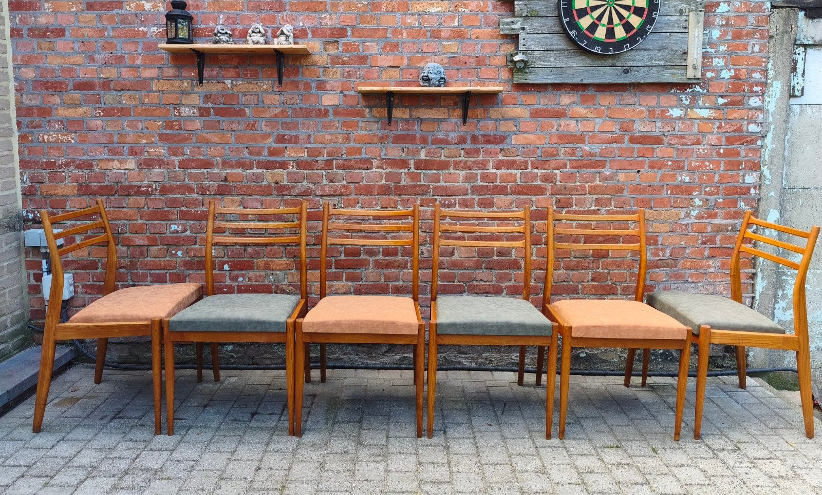 6 vintage stoelen, Gris, Comme neuf, Enlèvement, Cinq, Six Chaises ou plus