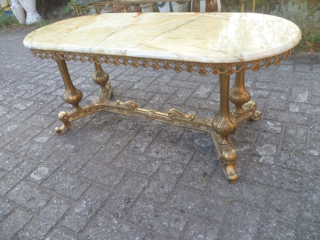 MOOIE KOPEREN SALONTAFEL MET MARMER, Ophalen