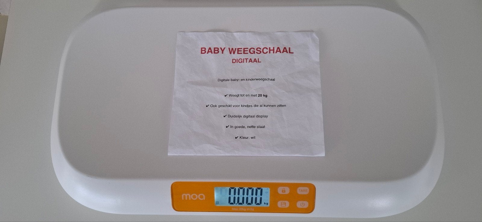 MOA digitale baby weegschaal tot 20kg, Electroménager, Balances, Enlèvement ou Envoi