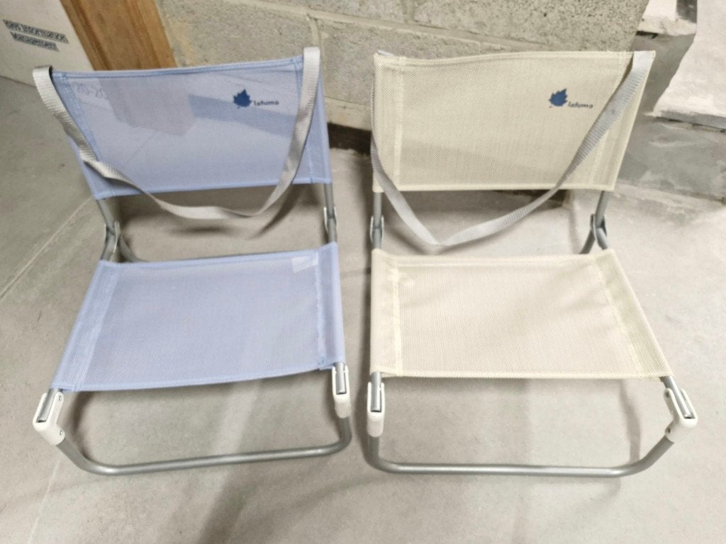 Set van 2 Lafuma opvouwbare lage campingstoelen, Tuin en Terras, Ophalen, Zo goed als nieuw, Metaal, Inklapbaar