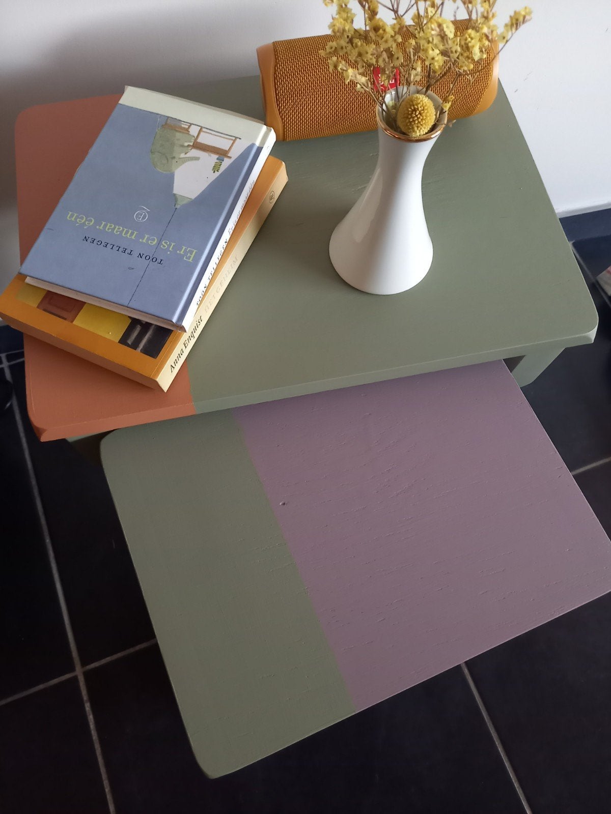 Unieke vintage mimiset / nesttafeltjes, Huis en Inrichting, Ophalen, Eikenhout