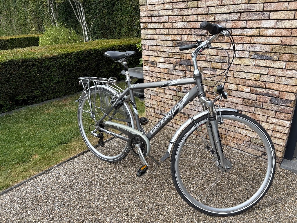 Herenfiets Granville - Aluminium/Grijs-Bruin, Fietsen en Brommers, Gebruikt, Versnellingen, Schijfrem, 65 cm of meer