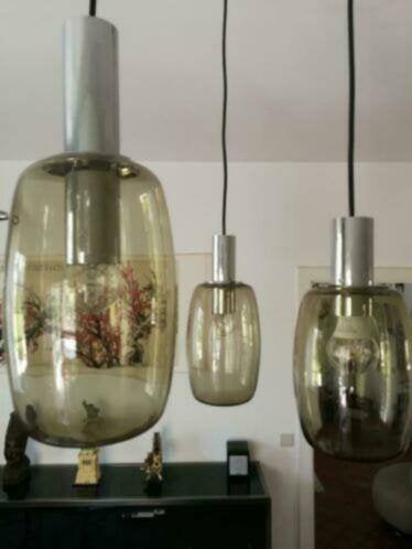 Pendant Lamp Vintage OTT Lampe Chrome Verre, Maison & Meubles, Enlèvement, Comme neuf, Verre, E27 (grand)