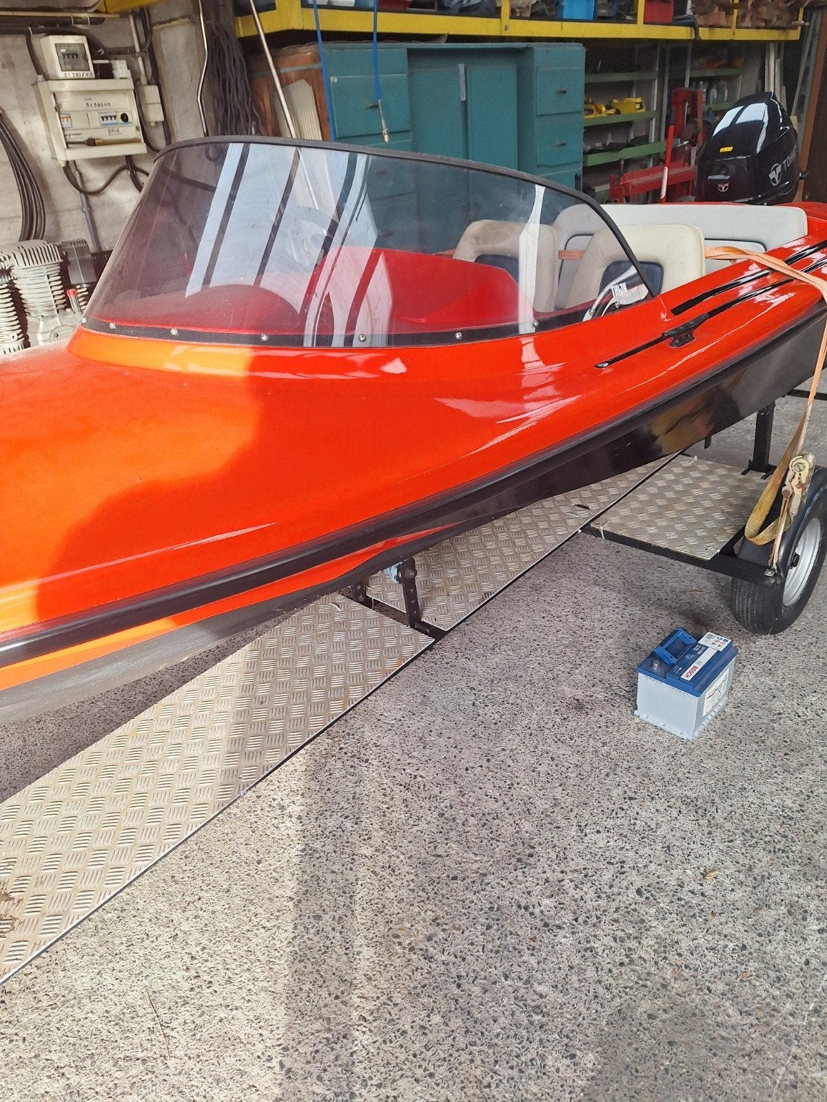 moterboot met trailer moter tohatsu, Watersport en Boten, Ophalen, Overige merken, Gebruikt, 15 pk