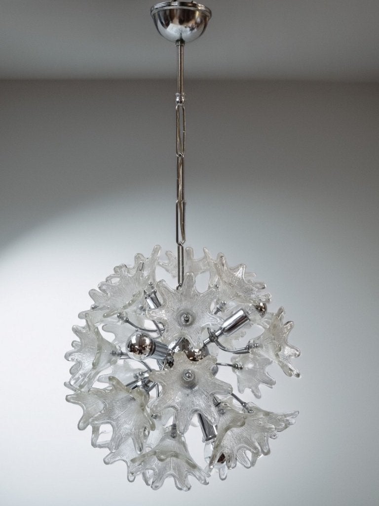 Spoetnik hanglamp, Venini Murano voor VeArt, glazen bloemen, Ophalen, Gebruikt, E14 (klein), Glas