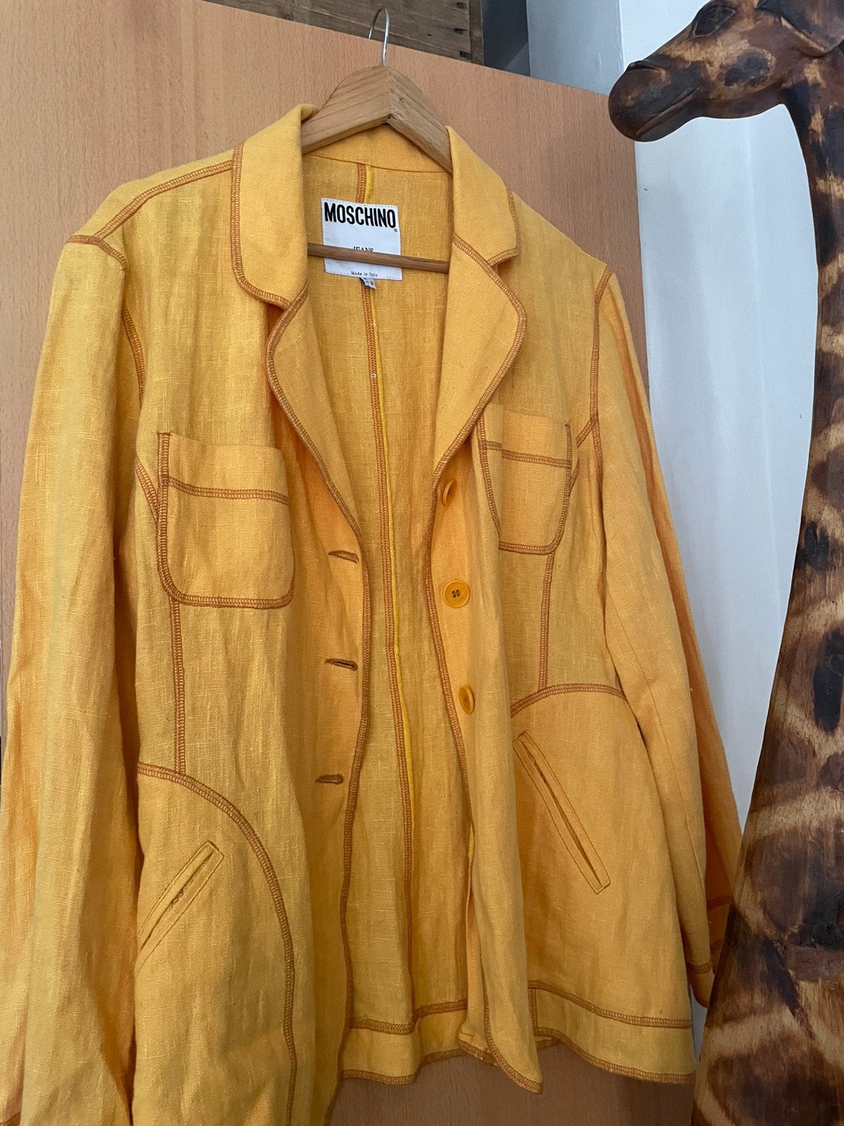 prachtige gele linnen blazer Moschino, Enlèvement ou Envoi, Comme neuf, Taille 38/40 (M)