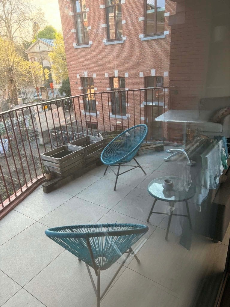2 lounge chairs, coffee table and steel table, Tuin en Terras, Tuinsets en Loungesets, Gebruikt, Bijzettafel, Loungeset, Ophalen