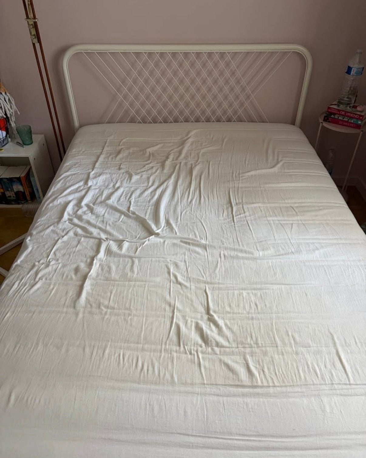Bed + lattenbodem, Ophalen, Gebruikt, Wit, 140 cm