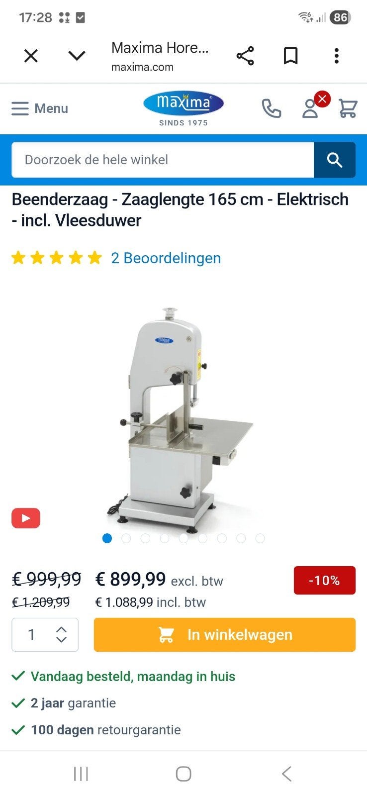 Beenderzaag maxima, Zakelijke goederen, Ophalen