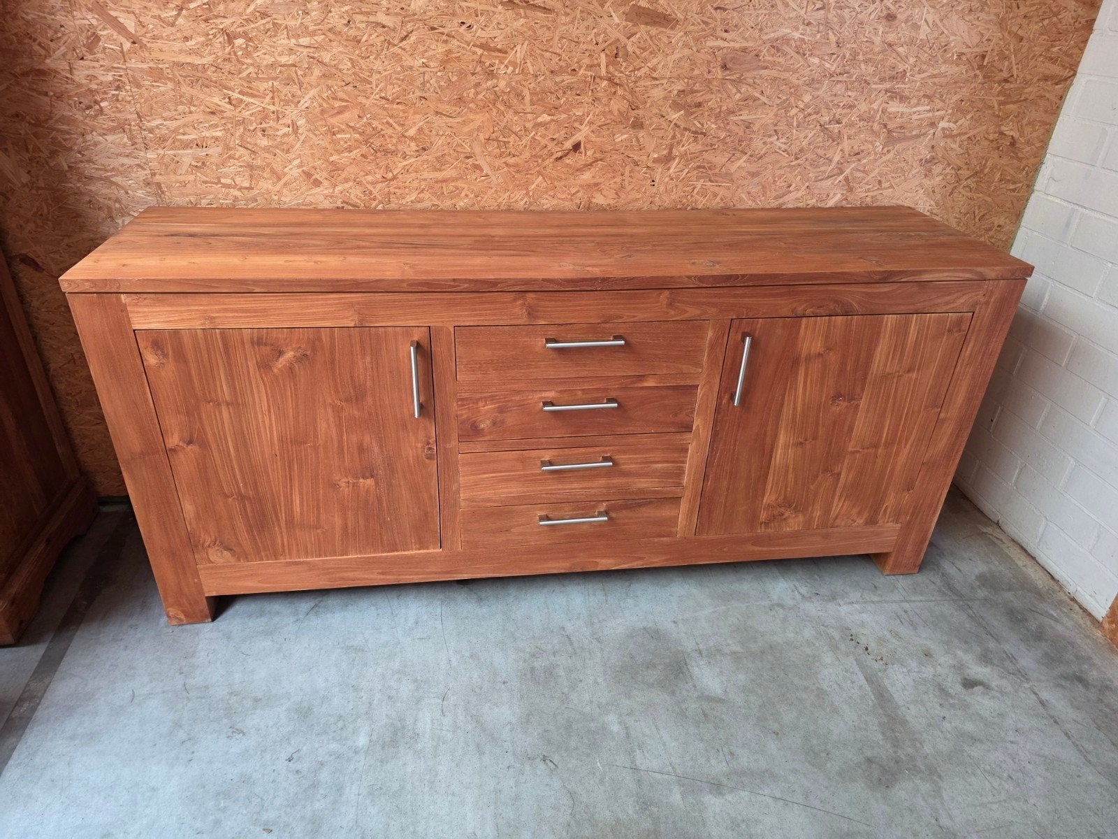 Mooie massief teakhouten dressoir 200cm .vaste prijs, Ophalen