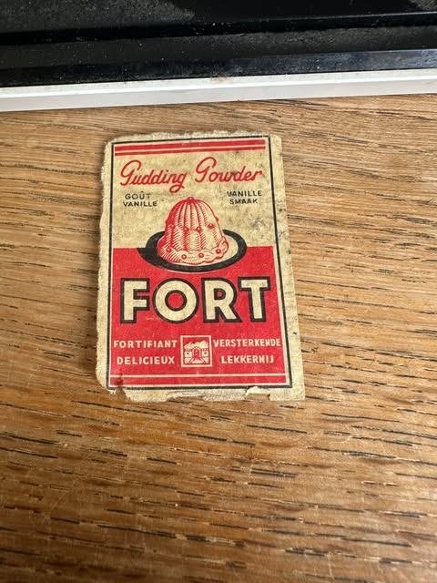 Fort pudding powder etiket label luciferdoos, Gebruikt, Info@fortpu.pw, Ophalen of Verzenden, Fort