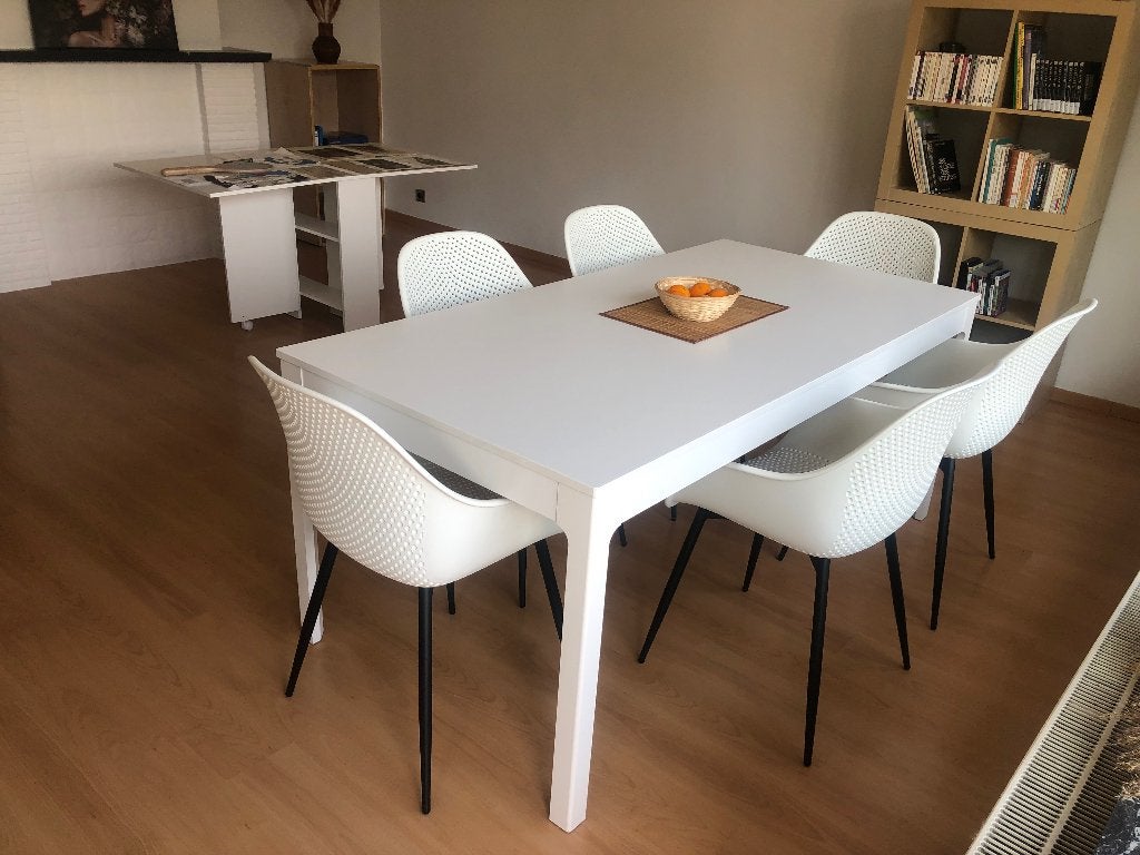 Table à manger extensible + 6 chaises – Échange ou vente, Maison & Meubles, Enlèvement, Comme neuf, Scandinave, 4 à 6 chaises