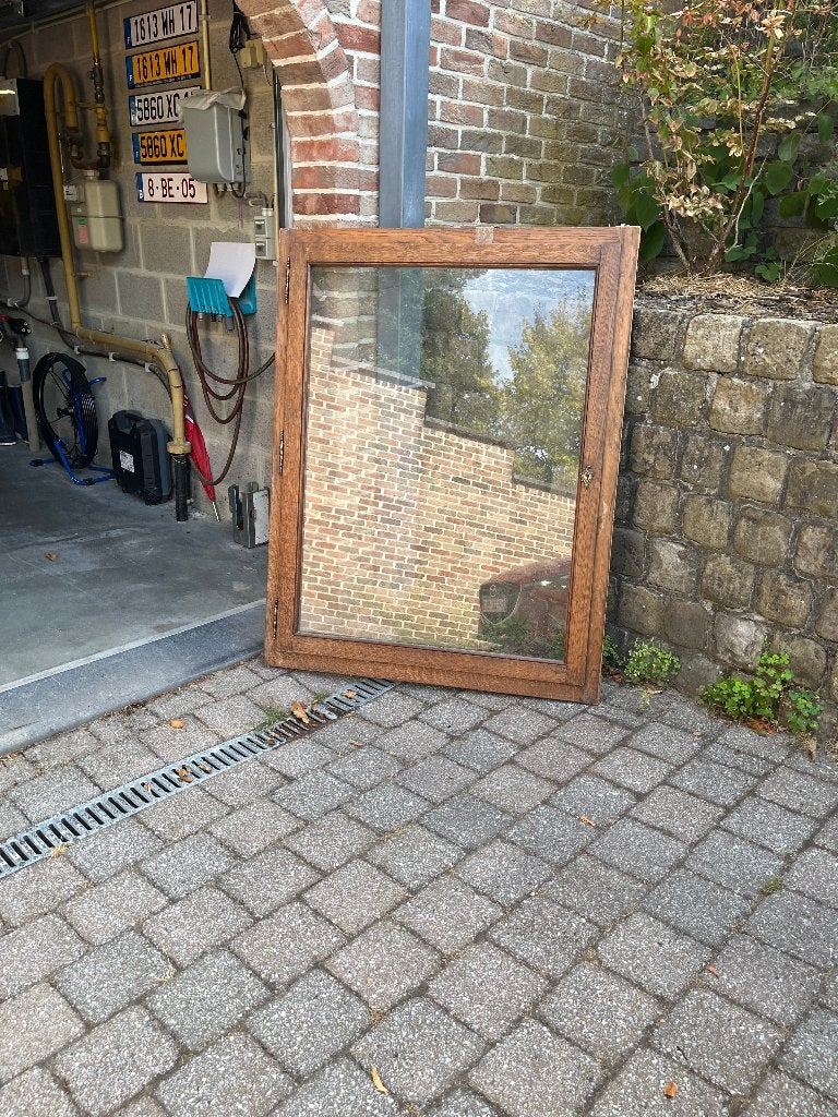 Porte vitrée pour vitrine , avec  fermeture à clé., Enlèvement, Utilisé, Chêne, Chêne