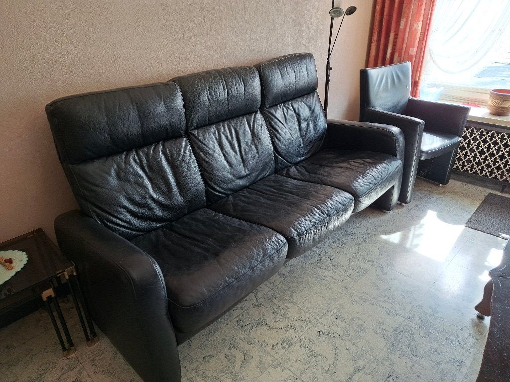Lederen 3zit zwart, Huis en Inrichting, Ophalen, Gebruikt, Driepersoons, Leer