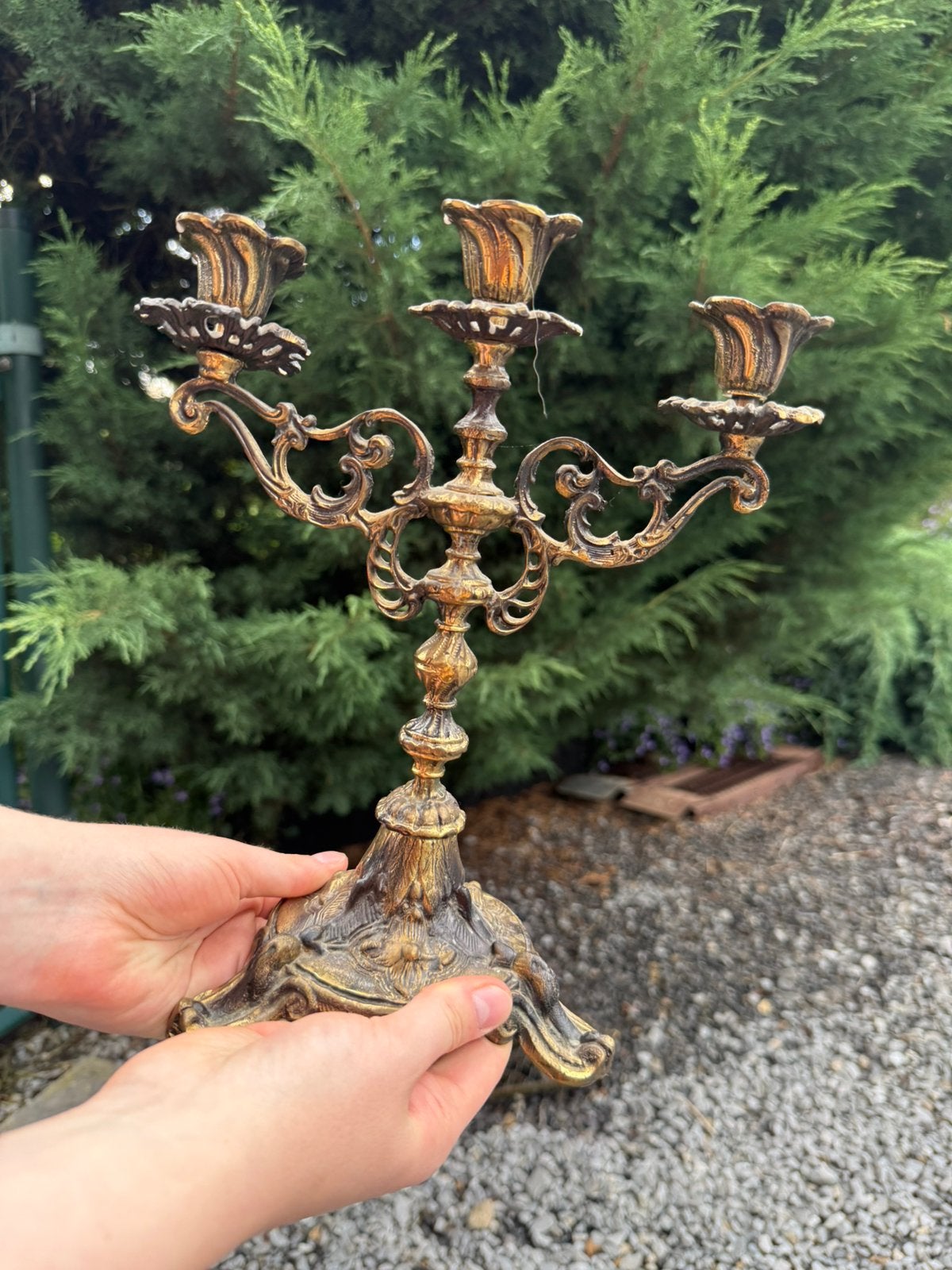 Bougeoir chandelier 3 branches style baroque, Envoi, Cuivre ou Bronze
