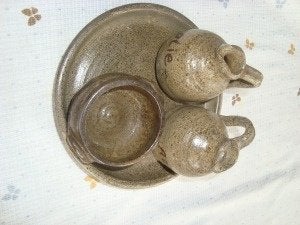 Olie, azijn en mostaard setje in keramiek, Ophalen, Keramiek, Zo goed als nieuw, Landelijk/Boerenbont