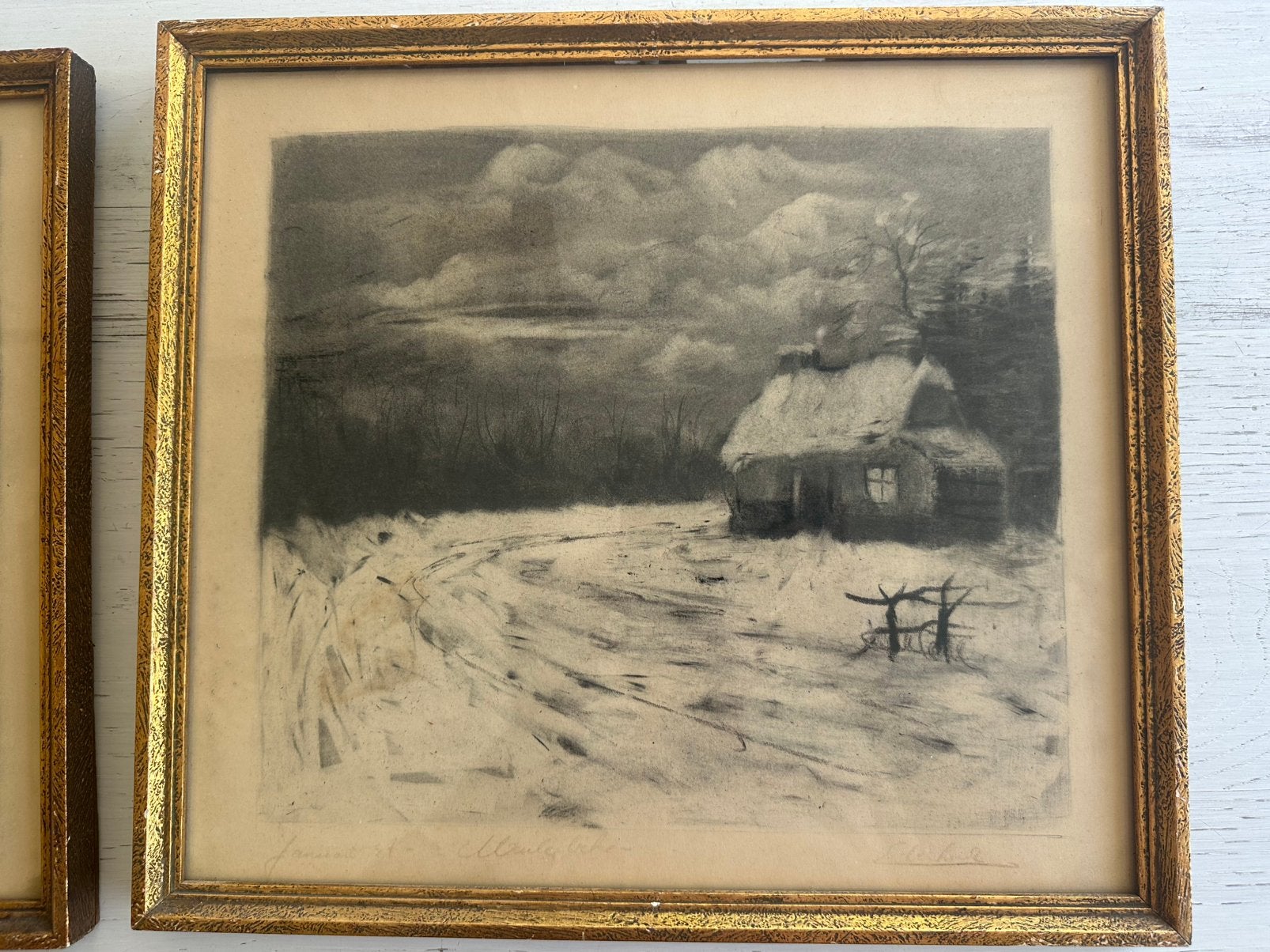 Paysages d'hiver au fusain., Antiquités & Art, Art | Autres Art, Enlèvement